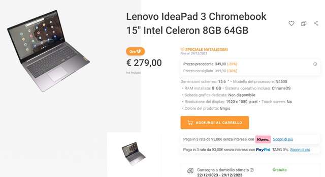 lenovo ideapad 3 chromebook 279 euro unieuro