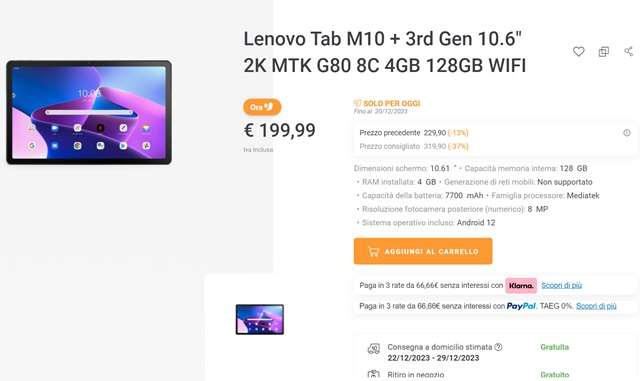 lenovo tab m10 terza generazione 199 euro unieuro