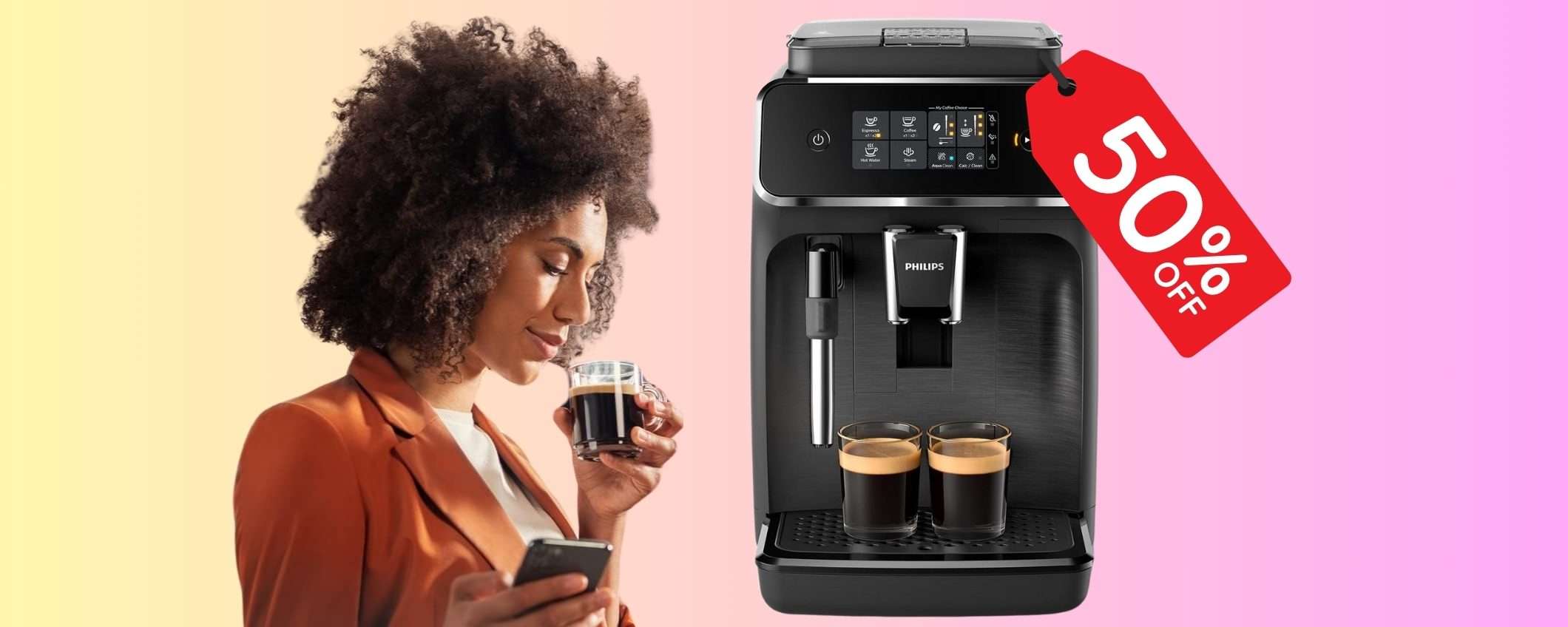 Macchina caffè Philips con macinino in ceramica e montalatte (50%) Macchina caffè Philips con macinino in ceramica e montalatte (50%)