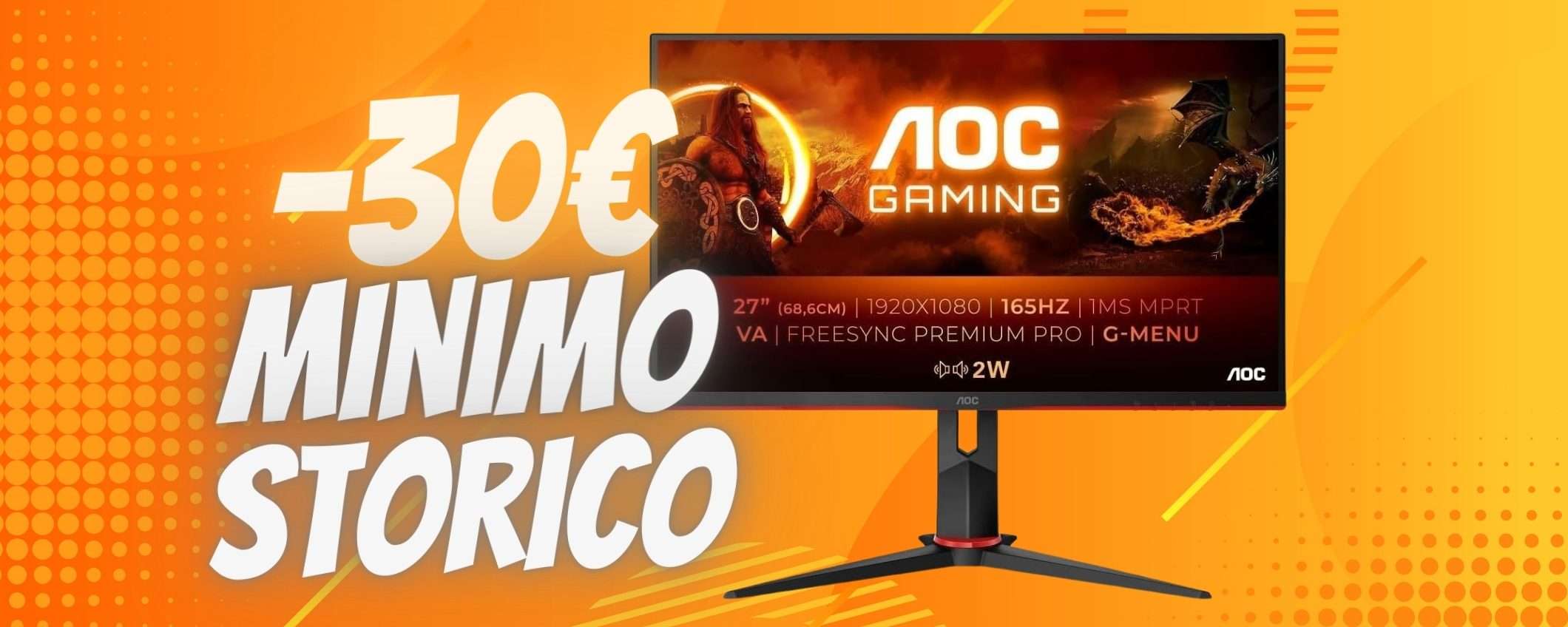 Monitor Gaming FHD da 27 pollici, 165Hz e risposta di 1ms (-30€)