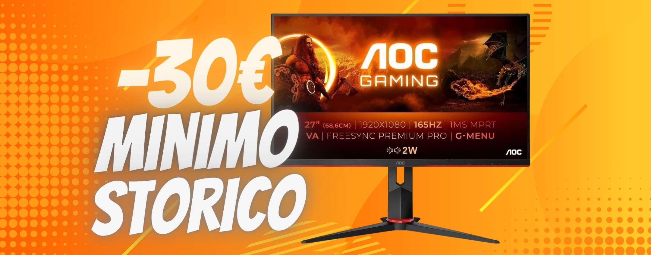 Monitor Gaming FHD da 27 pollici, 165Hz e risposta di 1ms (30€)