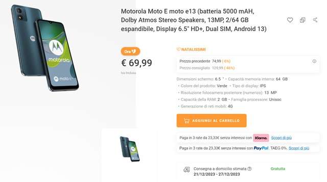 motorola moto e13 69 euro unieuro