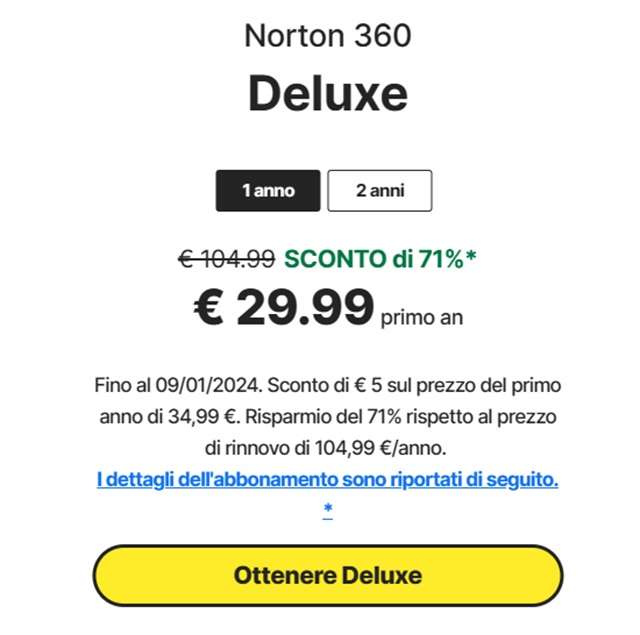 norton 360 deluxe sconto 71 per cento