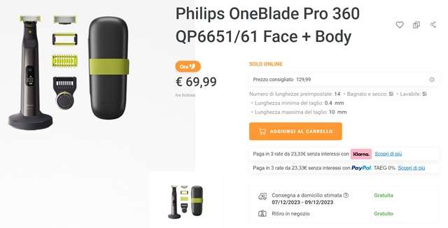 philips oneblade pro 360 69 euro unieuro