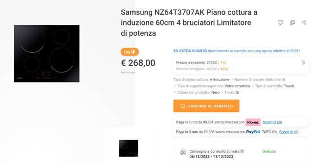 piano cottura a induzione samsung 268 euro unieuro