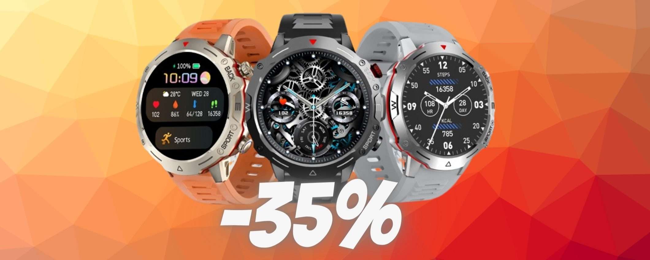 Smartwatch con 120 profili sportivi e microfono per chiamate a 37€ Smartwatch con 120 profili sportivi e microfono per chiamate a 37€