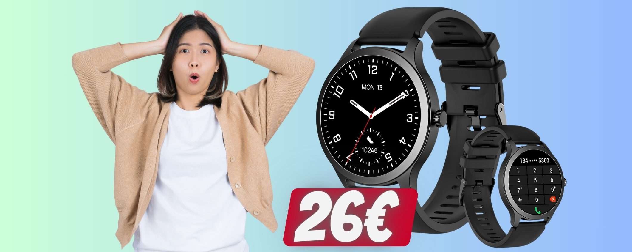 Smartwatch per fitness e con microfono per chiamate a soli 26€