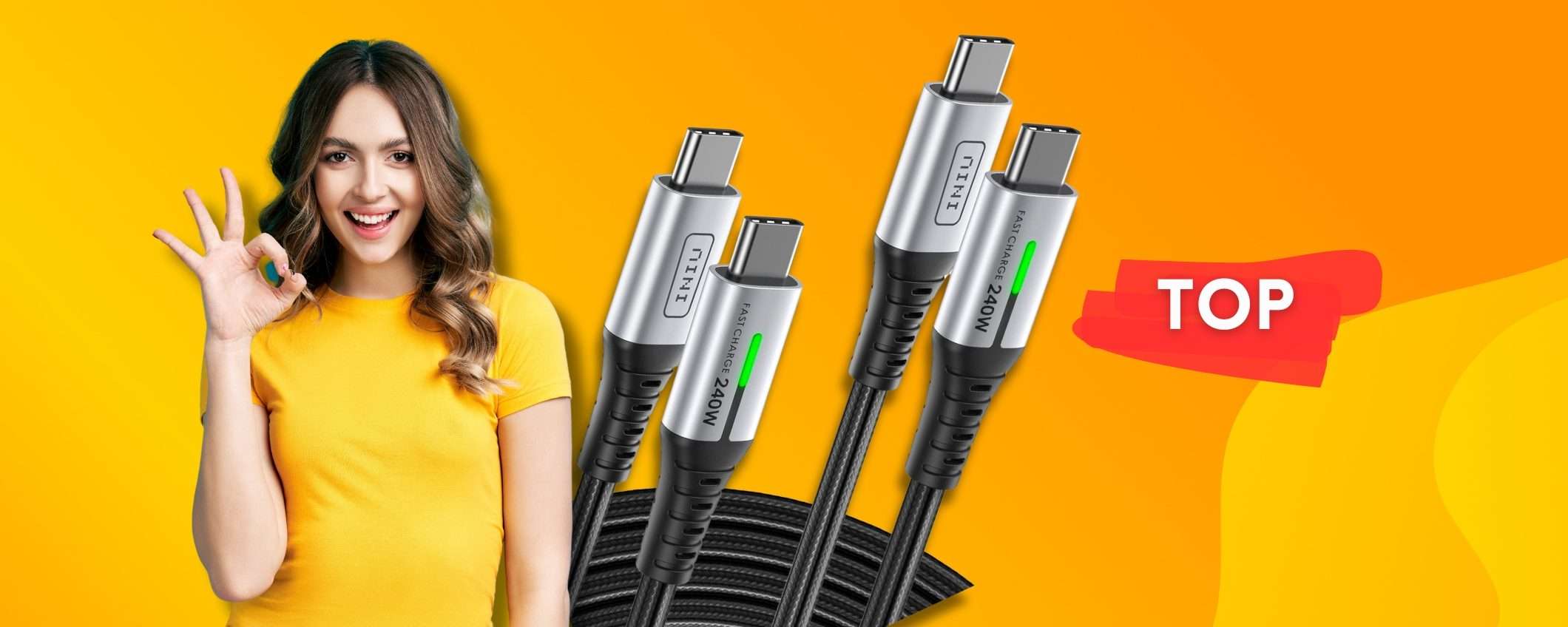 Cavo USB C USB C da 240W per qualunque prodotto: 2pz e TRIPLO sconto Cavo USB C USB C da 240W per qualunque prodotto: 2pz e TRIPLO sconto