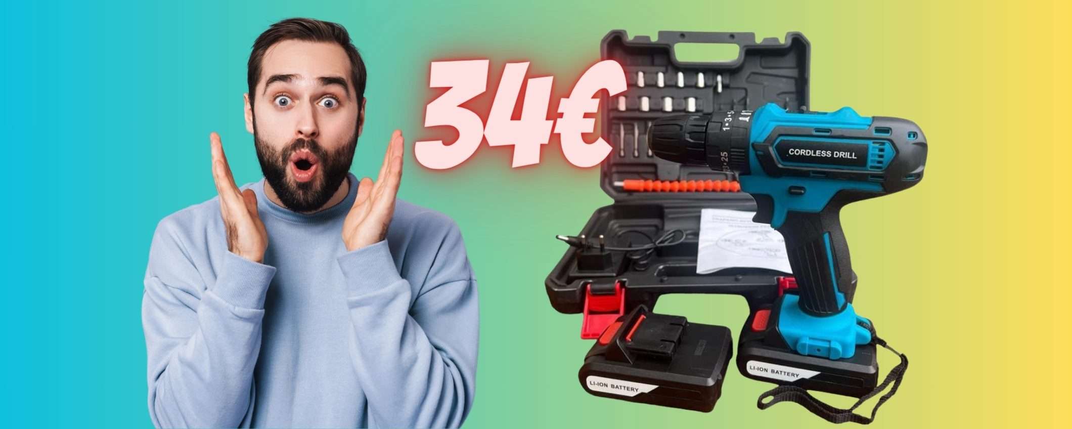 Trapano avvitatore a percussione con 2 batterie a 34€ è un AFFARE Trapano avvitatore a percussione con 2 batterie a 34€ è un AFFARE