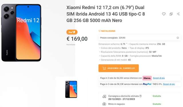 xiaomi redmi 12 169 euro unieuro
