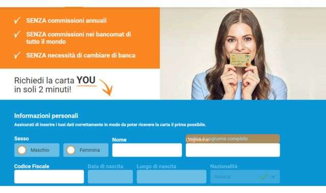 Carta di credito YOU richiedila in 2 minuti