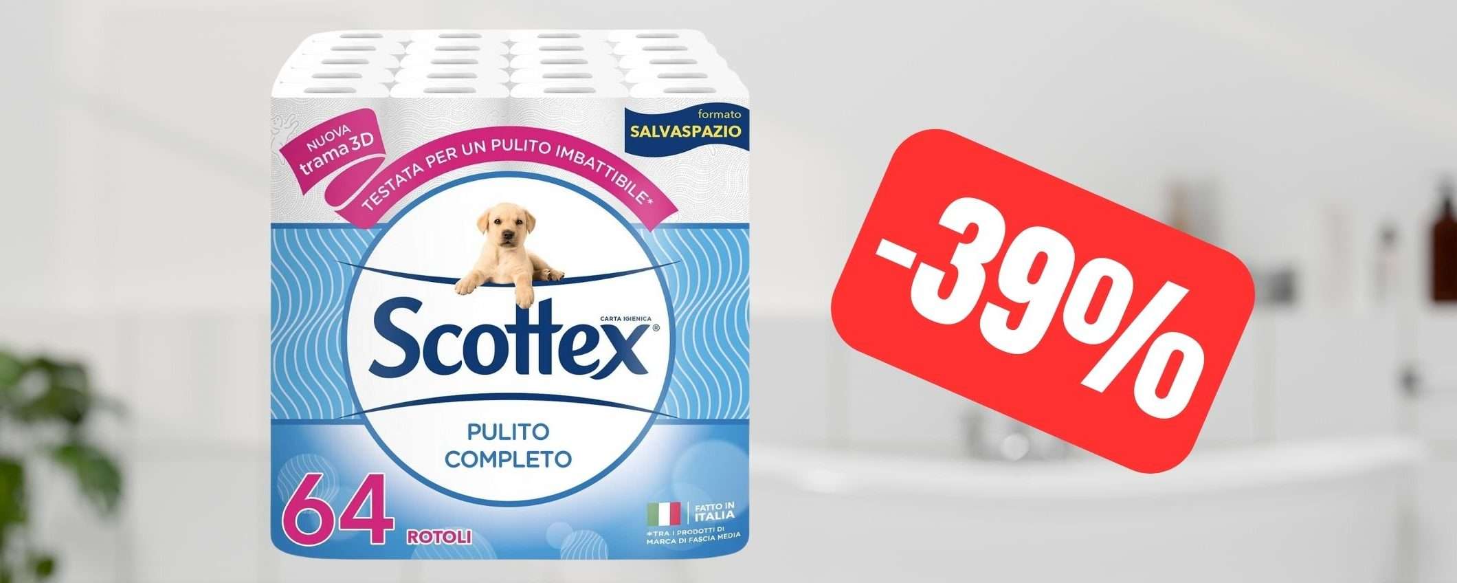 Carta igienica Scottex: PREZZO SCORTA su Amazon, 64 rotoli in OFFERTA Carta igienica Scottex: PREZZO SCORTA su Amazon, 64 rotoli in OFFERTA