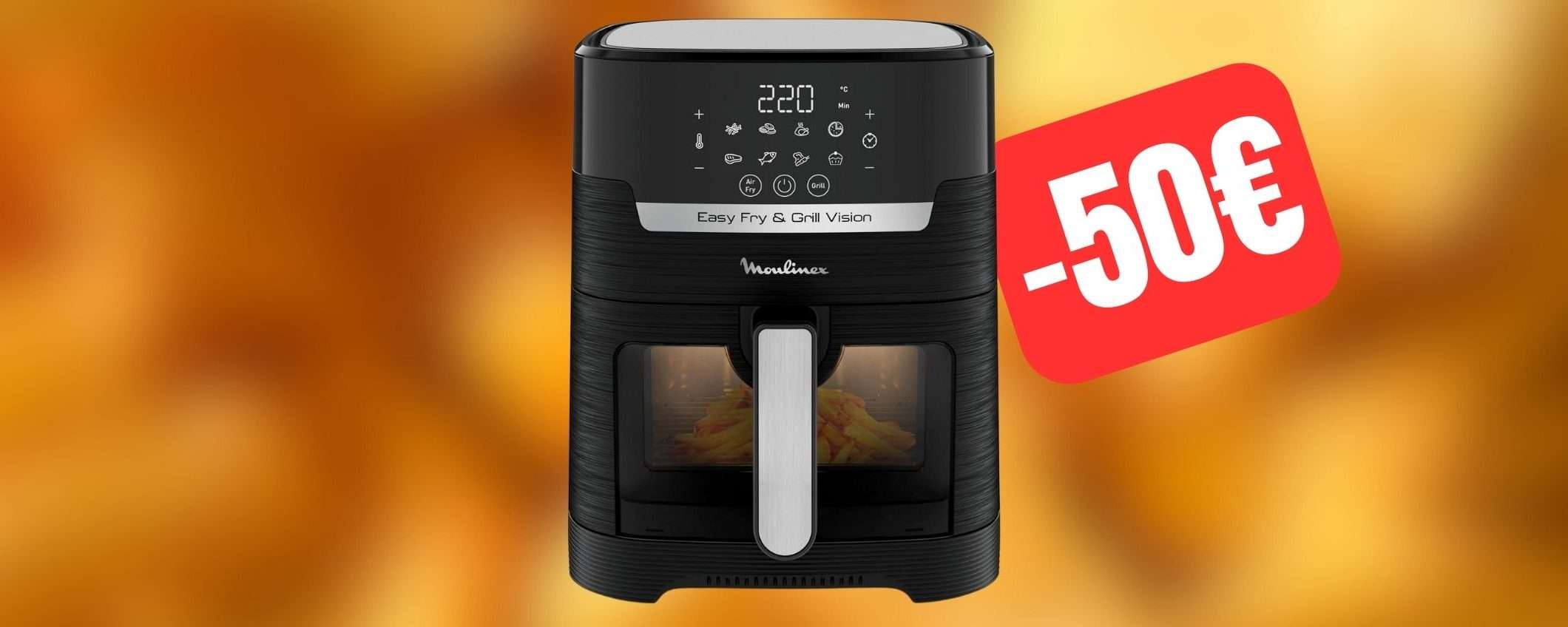 Friggitrice ad aria Moulinex: super capiente e con 50 euro di sconto SUBITO Friggitrice ad aria Moulinex: super capiente e con 50 euro di sconto SUBITO