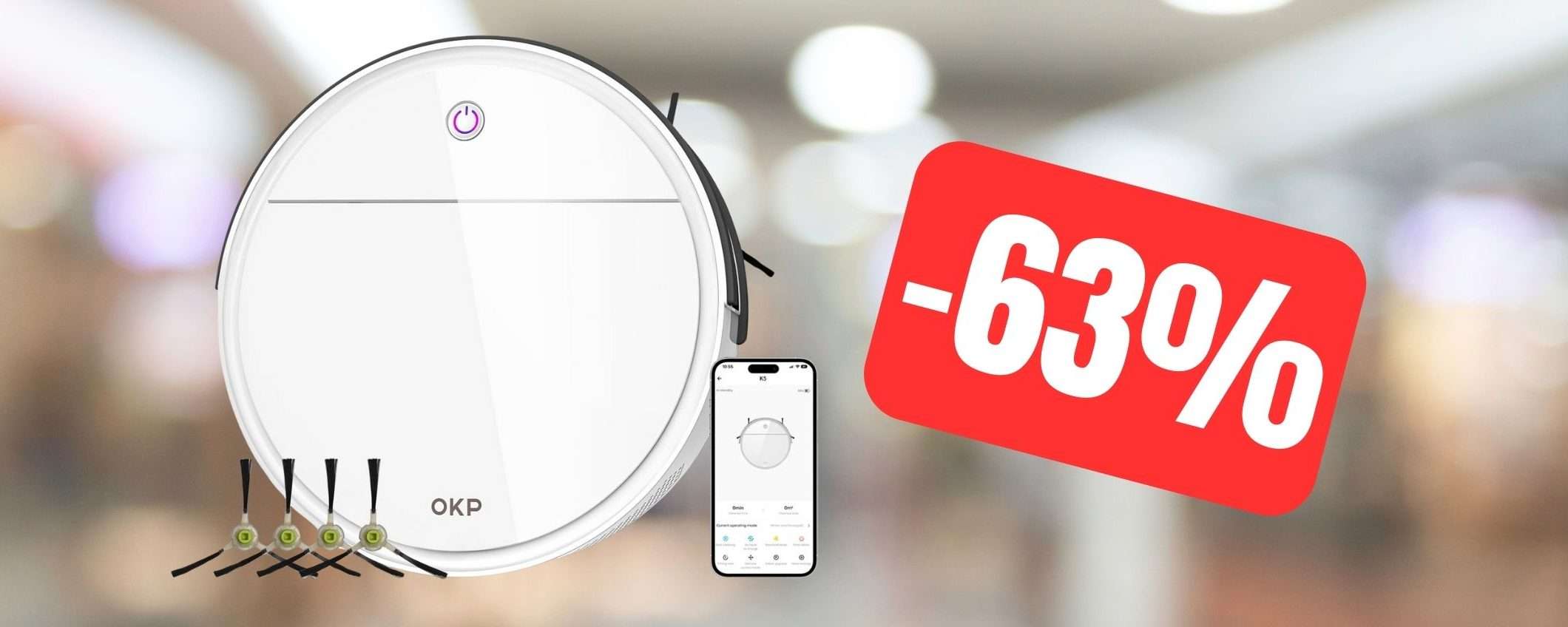 Robot Aspirapolvere in super DOPPIO SCONTO: -53% + Coupon Robot Aspirapolvere in super DOPPIO SCONTO: -53% + Coupon