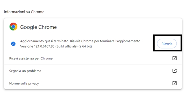 Come aggiornare Google Chrome sul desktop