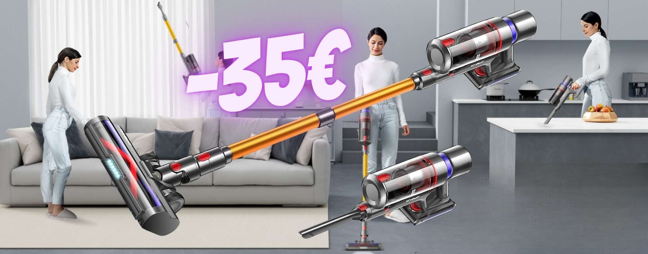 Aspirapolvere Senza Fili 550W/45Kpa/60Mins Scopa Elettrica
