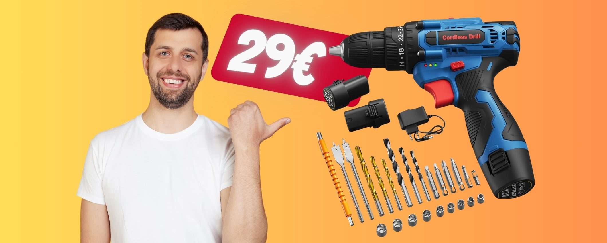Avvitatore con 2 batterie e tanti accessori tuo con APPENA 29€ Avvitatore con 2 batterie e tanti accessori tuo con APPENA 29€