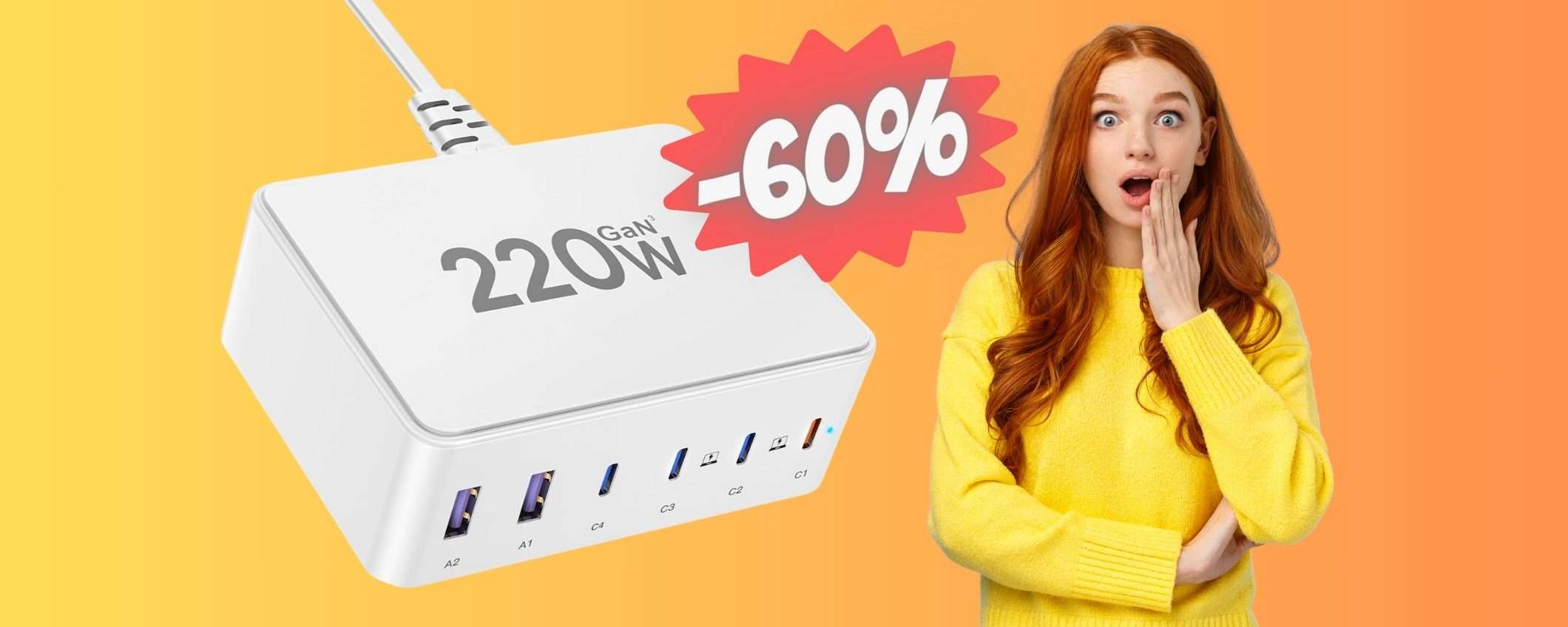 Caricatore USB con 6 porte e una potenza totale di 220W (-60%) Caricatore USB con 6 porte e una potenza totale di 220W (-60%)