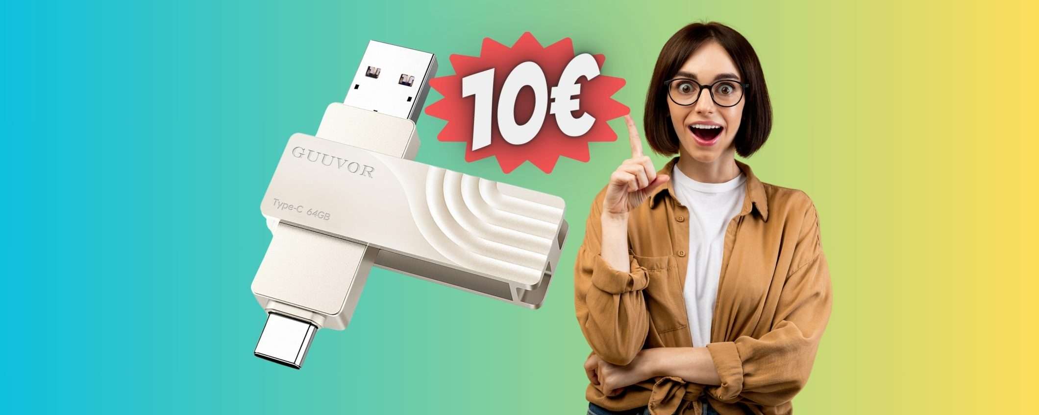 Chiavetta USB da 64GB per PC e smartphone: 2 in 1 a soli 10€ Chiavetta USB da 64GB per PC e smartphone: 2 in 1 a soli 10€