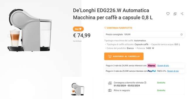 delonghi genio s 74 euro unieuro