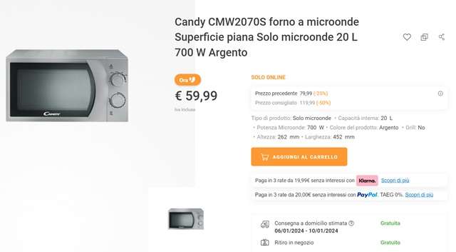 forno a microonde candy 59 euro unieuro