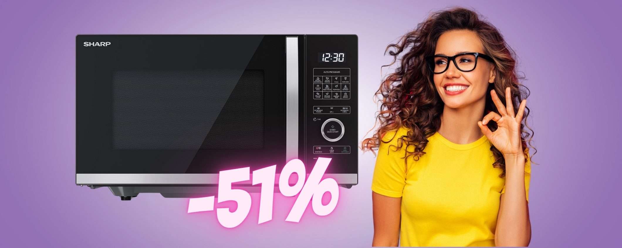 Forno a microonde SHARP da 900W e 23L in PROMO al 51% Forno a microonde SHARP da 900W e 23L in PROMO al 51%