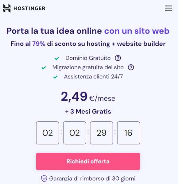 hostinger 2,49 euro al mese