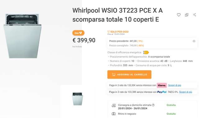 lavastoviglie da incasso whirlpool 399 euro unieuro