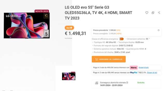 lg oled evo 55 pollici serie g3