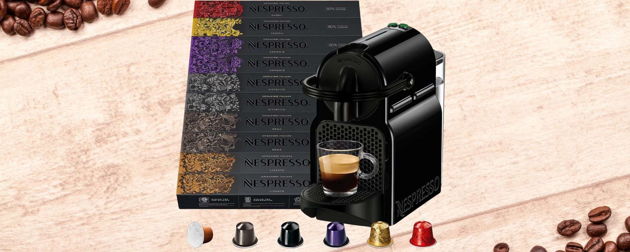 Macchina da caffè Nespresso Inissia a 99€: prezzo WOW, 100 capsule GRATIS
