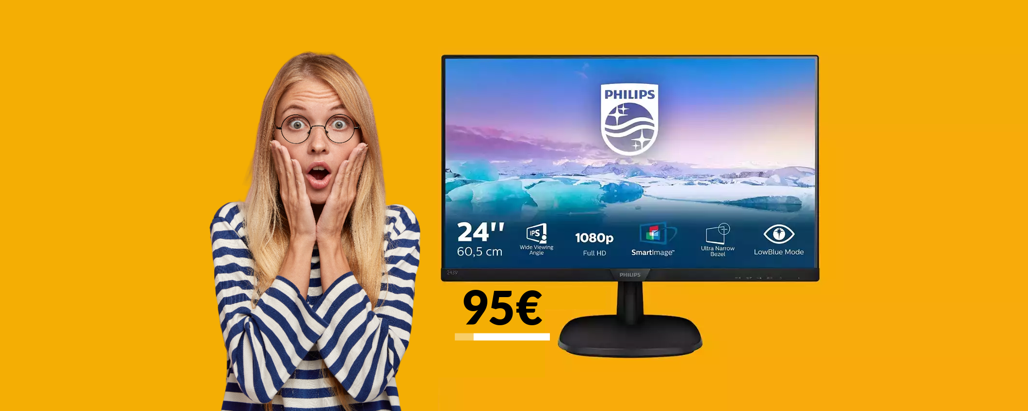 Monitor FullHD 24 pollici Philips a 95€: MEGA offerta su Amazon