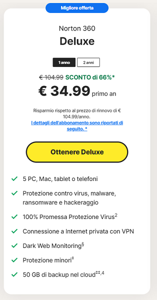 Antivirus e VPN a meno di 3 euro al mese: ecco la nuova promo di Norton