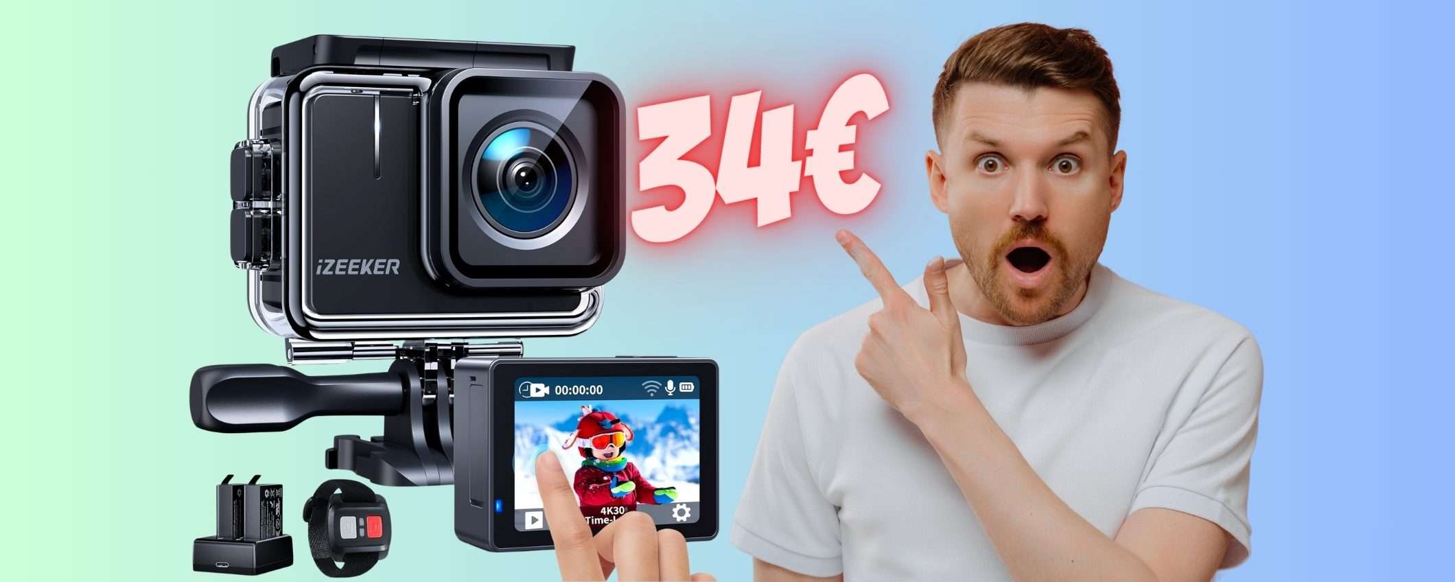 OFFERTA LAMPO per questa Action Cam 4K con display touch (34€) OFFERTA LAMPO per questa Action Cam 4K con display touch (34€)