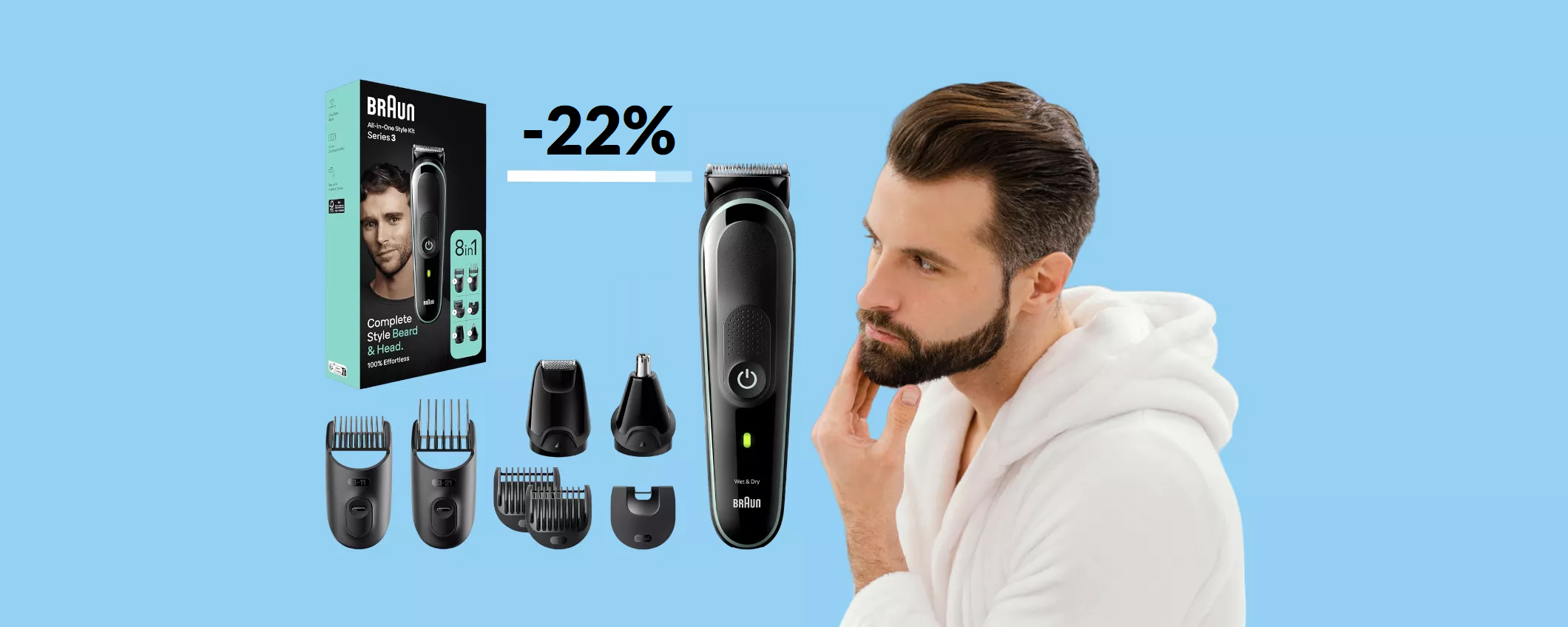 Rasoio elettrico Braun 8-in-1: barba e capelli sempre perfetti (38€)