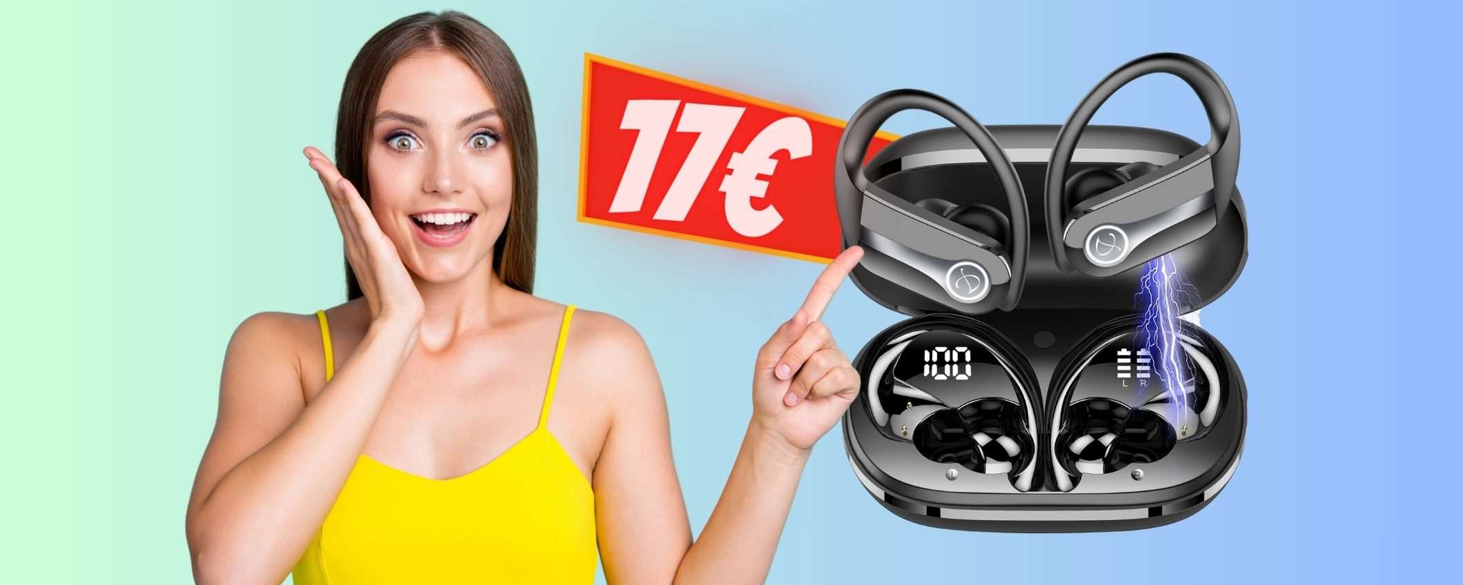 Solo 17€ per queste cuffiette Bluetooth con design per lo sport Solo 17€ per queste cuffiette Bluetooth con design per lo sport