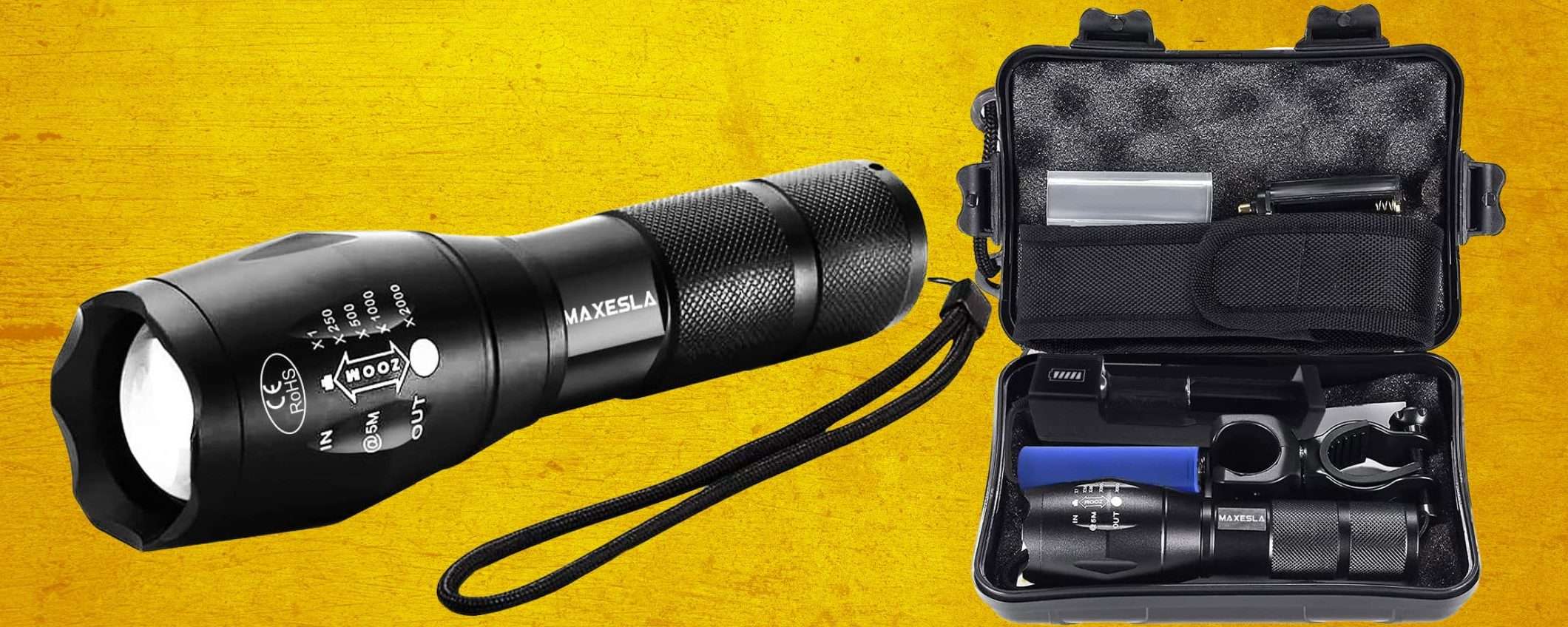Torcia 2000 lumen a 10€ su Amazon: LUMINOSISSIMA, ricaricabile e accessoriata Torcia 2000 lumen a 10€ su Amazon: LUMINOSISSIMA, ricaricabile e accessoriata