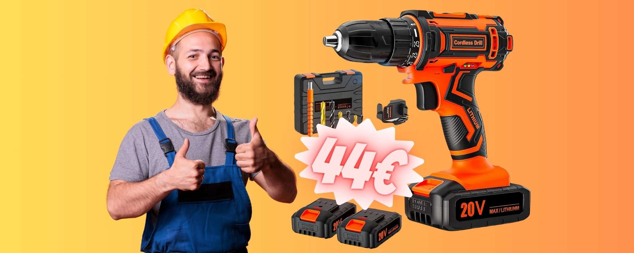 Trapano avvitatore a batteria da 20V con valigetta e accessori a 44€ Trapano avvitatore a batteria da 20V con valigetta e accessori a 44€