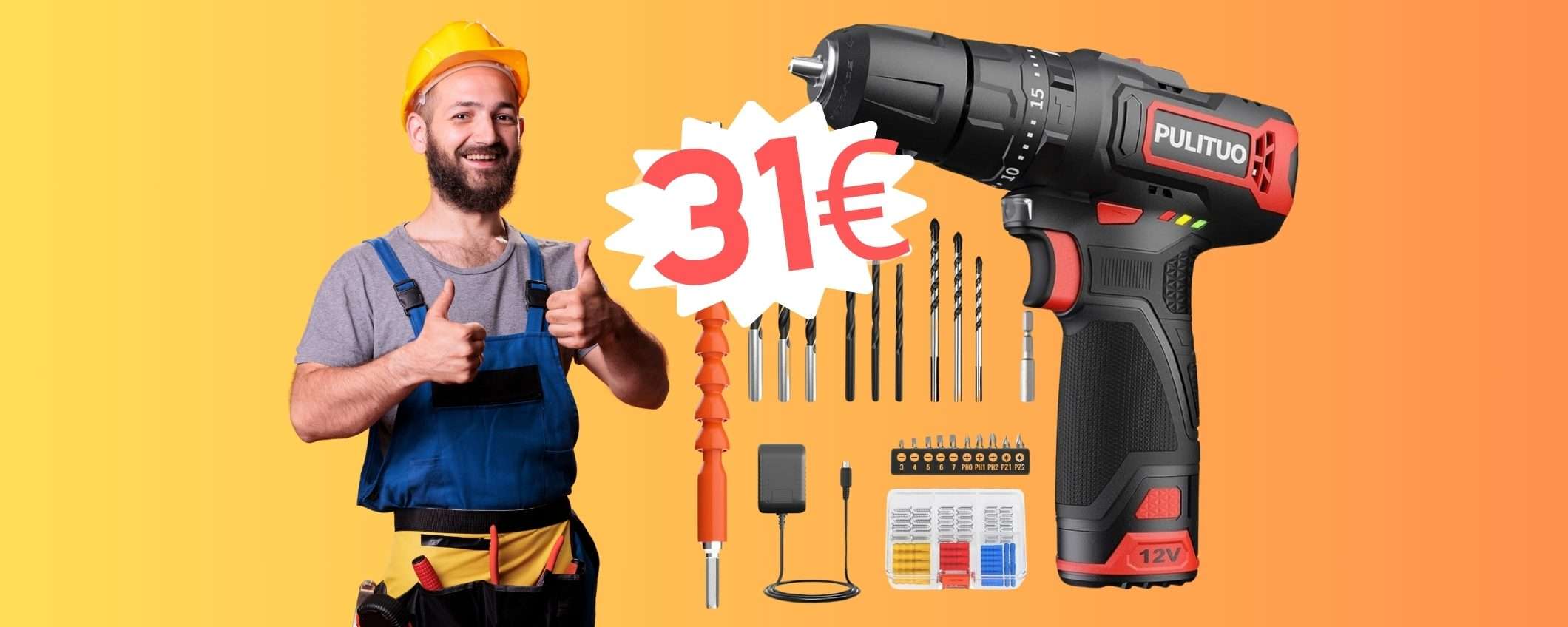 Trapano avvitatore a batteria con tanti accessori a PREZZO MINI (31€) Trapano avvitatore a batteria con tanti accessori a PREZZO MINI (31€)