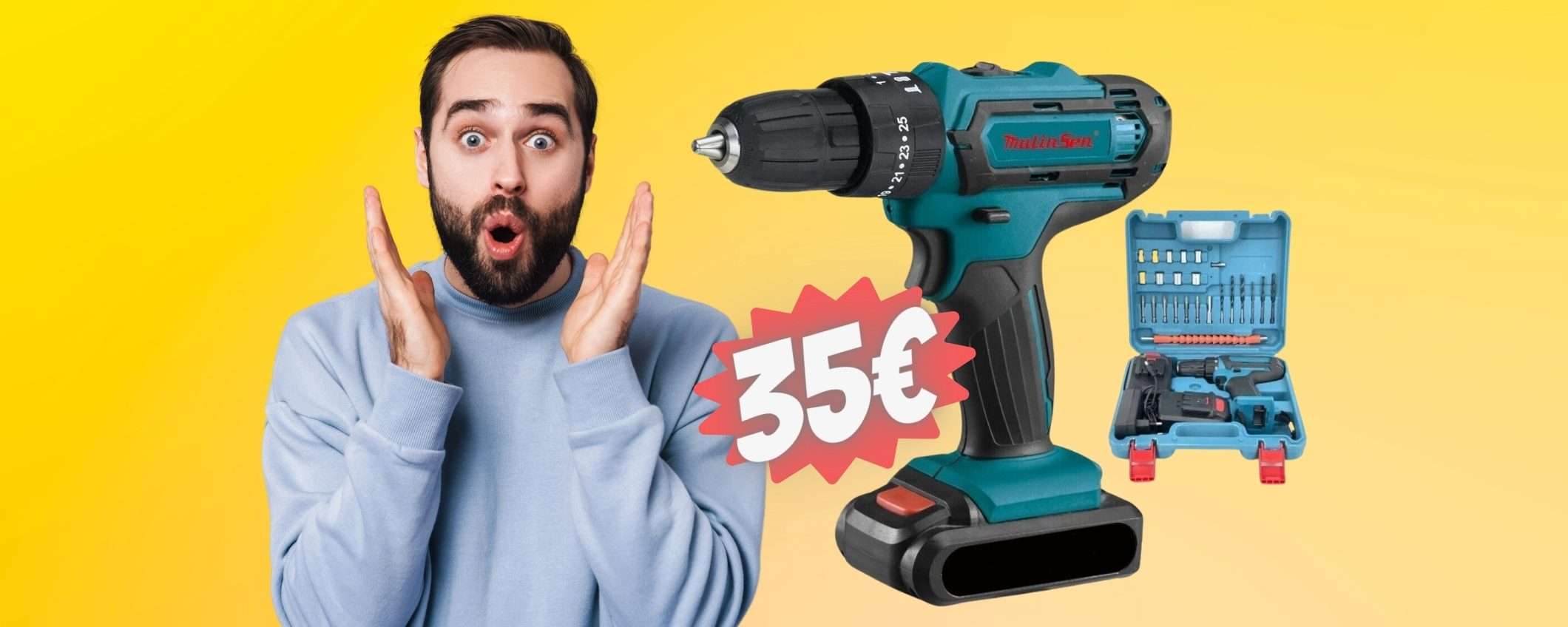Trapano avvitatore a doppia batteria e valigia accessoriata tuo a 35€