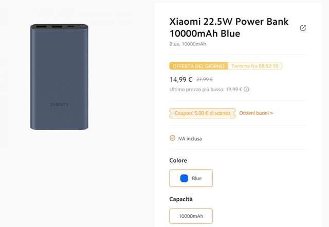 xiaomi power bank da 22,5w