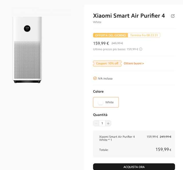 xiaomi smart air purifier 4 159 euro mi store
