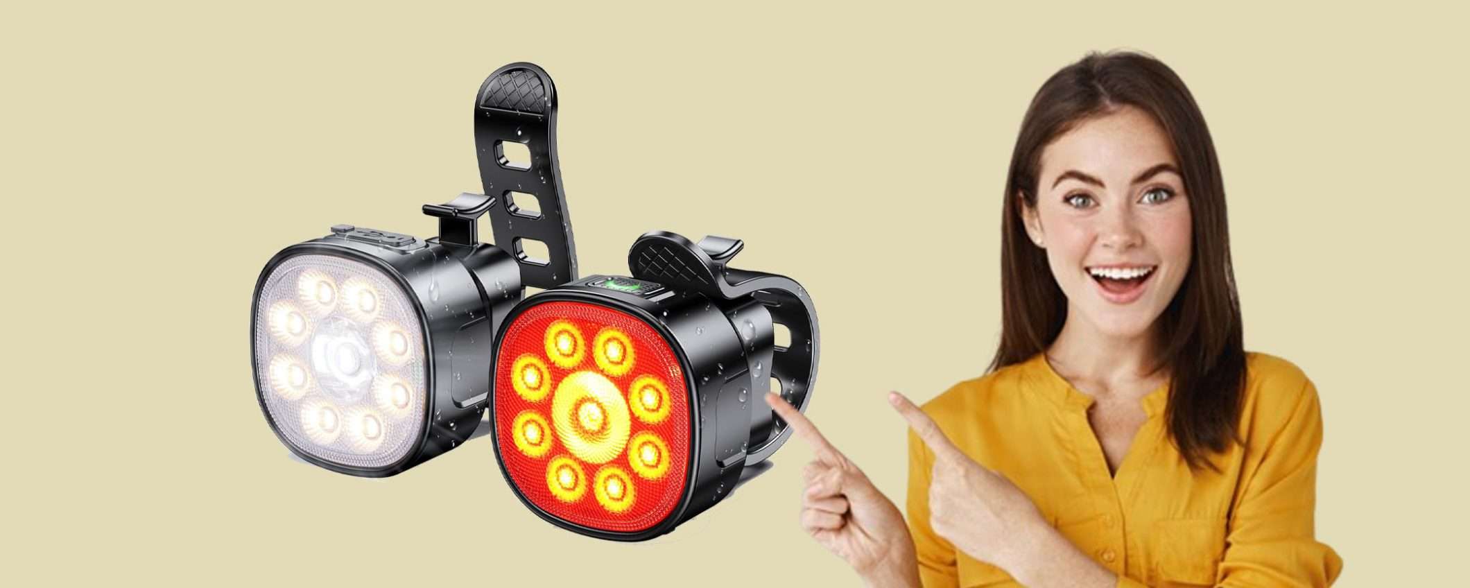 Luci LED anteriori/posteriori per bici a 11€: doppio sconto WOW Luci LED anteriori/posteriori per bici a 11€: doppio sconto WOW