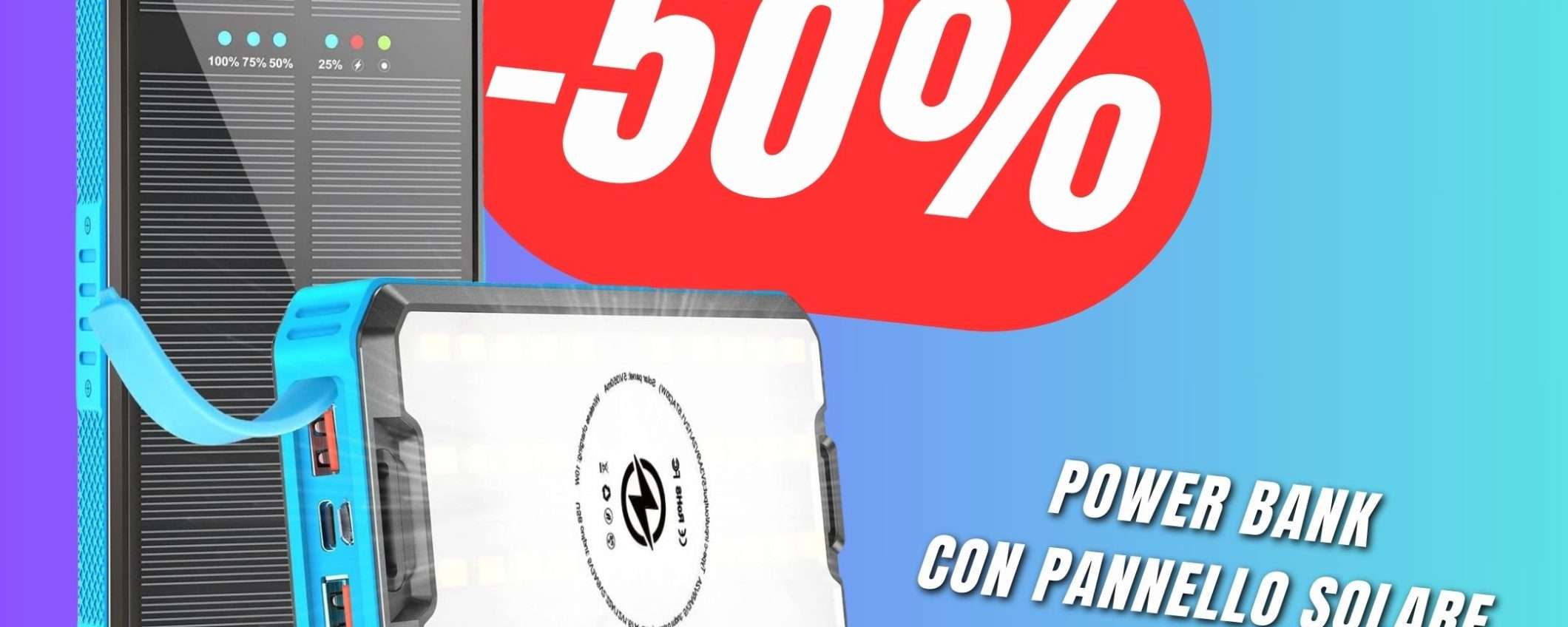 Il Power Bank che si ricarica col SOLE in sconto del 50% grazie al COUPON! Il Power Bank che si ricarica col SOLE in sconto del 50% grazie al COUPON!