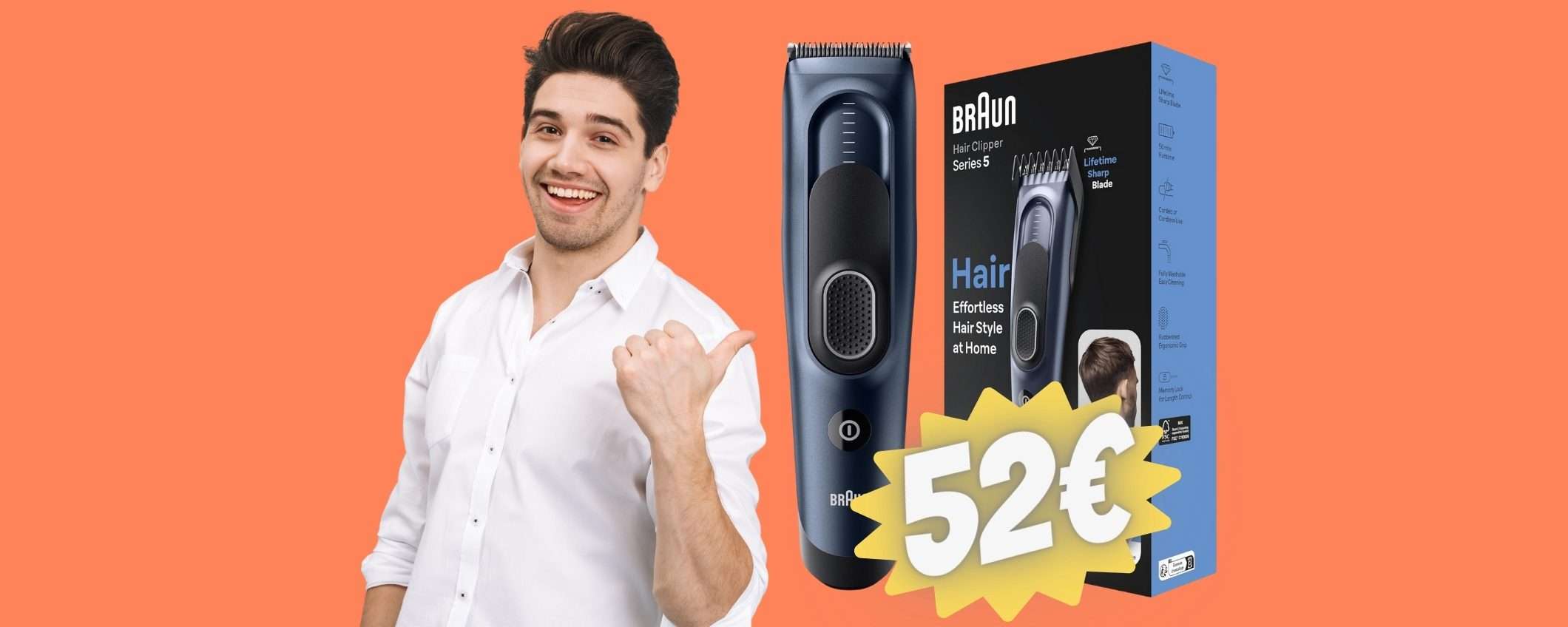 Braun Series 5: tagliacapelli wireless con 17 impostazioni e 2 pettini Braun Series 5: tagliacapelli wireless con 17 impostazioni e 2 pettini