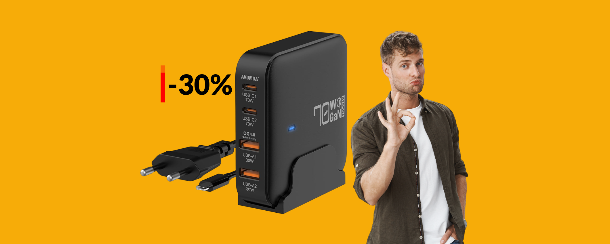 Caricabatterie USB C 4-in-1 da 70W: solo 27€ per questa BOMBA