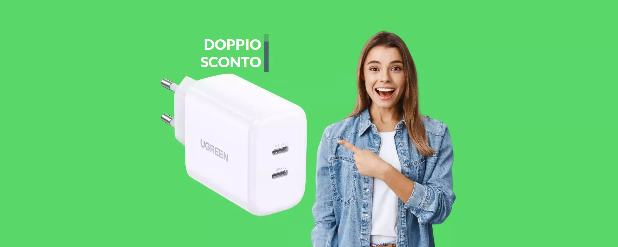 Caricabatterie USB C con 2 porte e 2 SCONTI: serve altro a 19€?