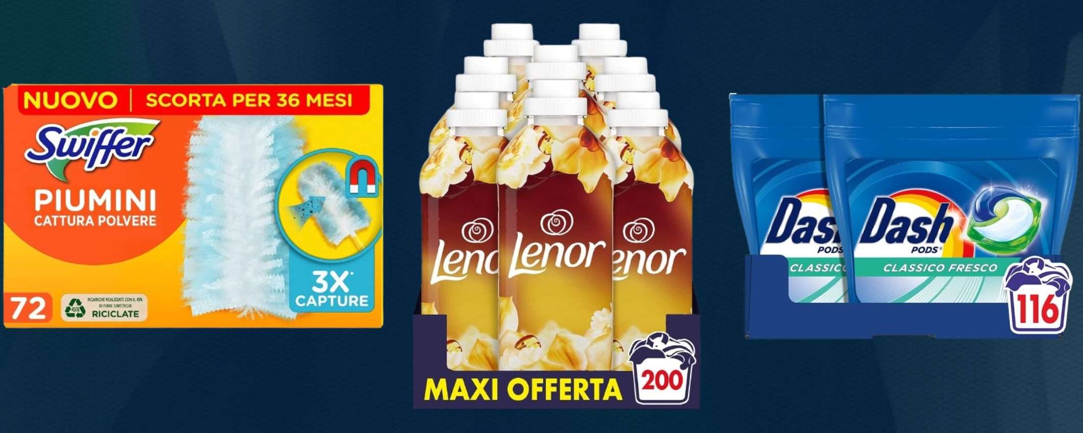 Dash, Swiffer, Lenor e non solo: prodotti PREMIUM in FUORITUTTO su Amazon