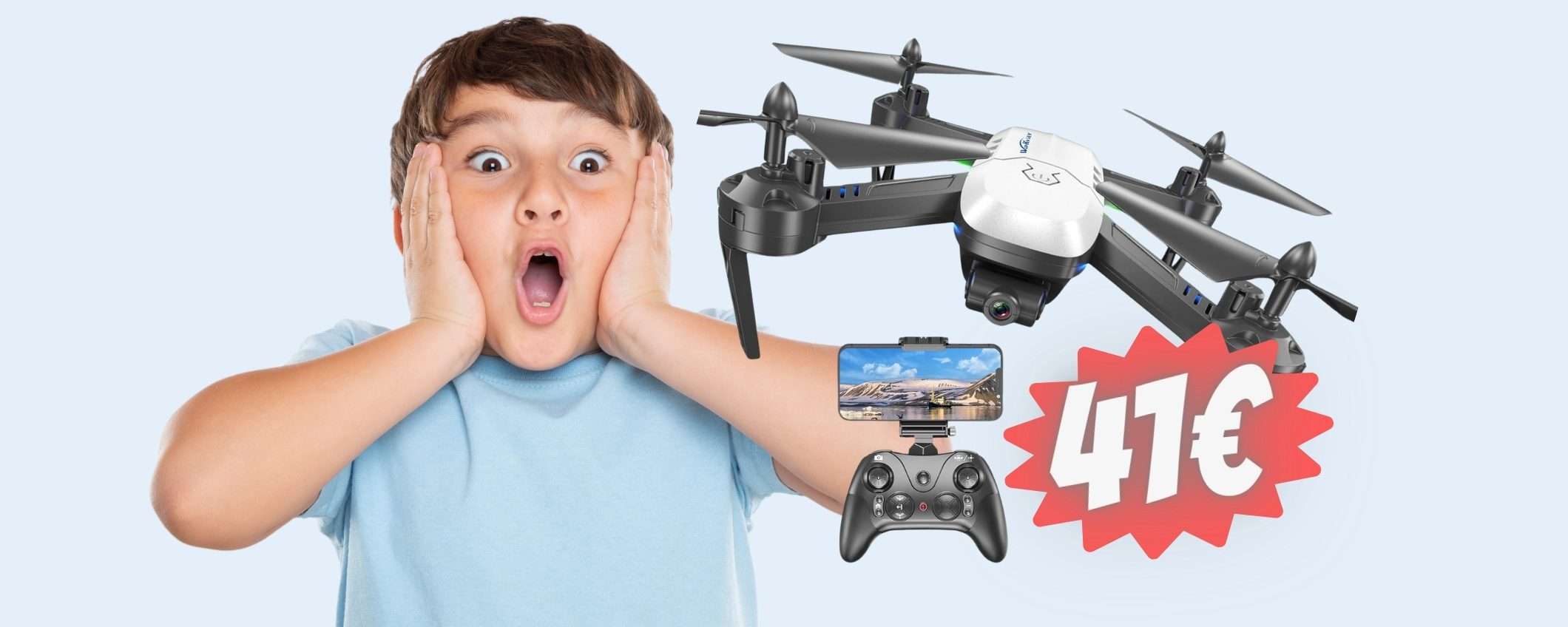 Drone con telecamera HD, 2 batterie e controller in SCONTO di 53% Drone con telecamera HD, 2 batterie e controller in SCONTO di 53%