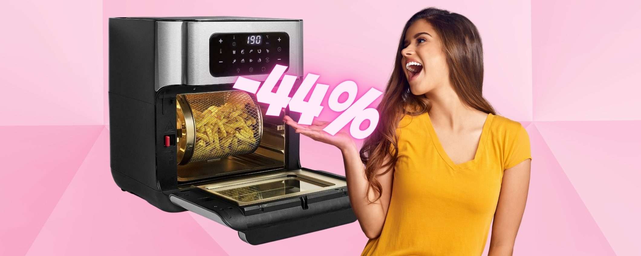 Forno ad aria Princess da 10 Litri con cestello ed essiccatore al 44% Forno ad aria Princess da 10 Litri con cestello ed essiccatore al 44%
