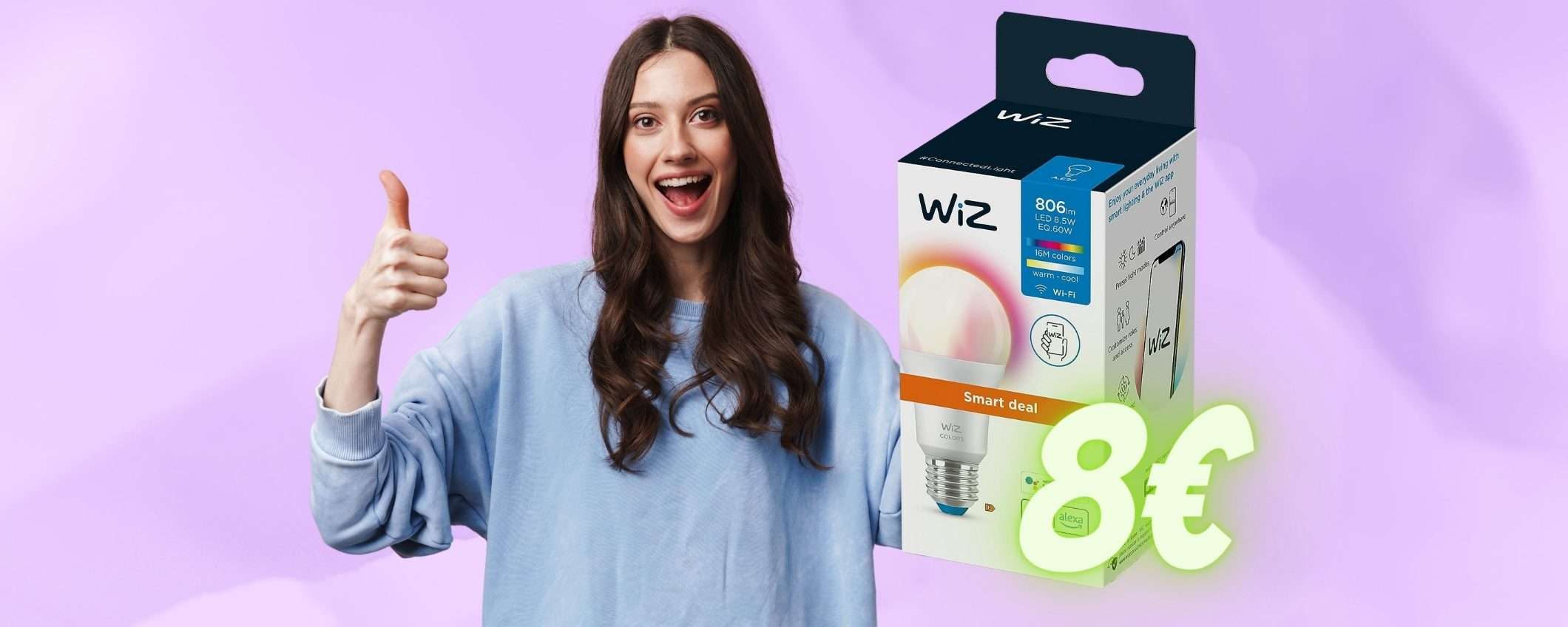 Lampadina Smart colorata con accesso da remoto e controlli vocali a 8€ Lampadina Smart colorata con accesso da remoto e controlli vocali a 8€
